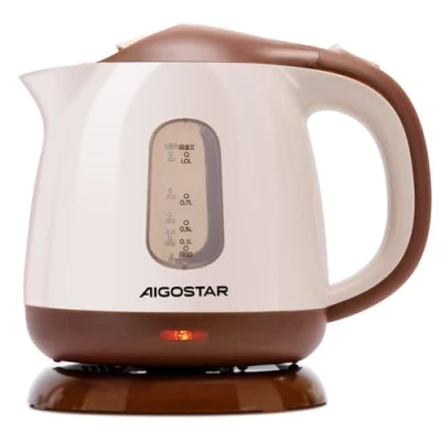 Immagine di Aigostar Romeo Bollitore Elettrico Piccolo 1 Litro, 1100W Portatile con Filtro Anticalcare, senza BPA, Indicatore a Doppio Livello, Base di rotazione 360, Spegnimento Automatico