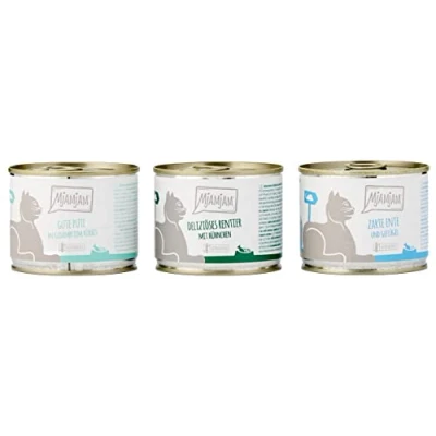 Immagine di MjAMjAM Cibo umido premium per gatti, pacchetto mix II, pollo e zucca, tacchino, anatra pollame, confezione da 6 (6 x 200 g), senza cereali con carne extra