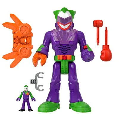 Immagine di Imaginext DC Super Friends Joker Insider e il suo Bot, personaggio Snodato alto 30+ cm con Luci Suoni, Include 4 Sccessori, 2 Proiettili Bot Abitacolo, Giocattolo per Bambini, 3+ Anni, HKN47