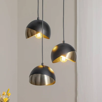 Immagine di Opviq Lampada a sospensione Berceste 252 S2 rotonda in metallo nero/oro 3 luci