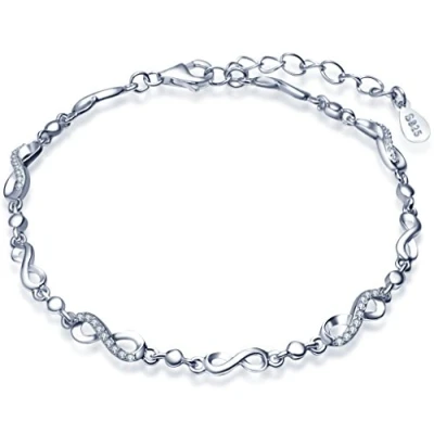 Immagine di Infinite U Fashion 9 simboli infinito braccialetto per charm da donna in argento Sterling 925, con zirconia cubica, regolabile, catena a maglia d&#039;