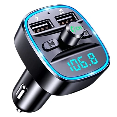 Immagine di Mohard Trasmettitore FM Bluetooth 5.3 per Auto, Adattatore Auto Audio Radio Lettore Musicale MP3, Chiamata Vivavoce, Porte USB Doppie (5V/2.4A &amp; 1A), di Schede TF Chiavetta
