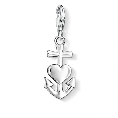 Immagine di Thomas Sabo Ciondolo Charm da Donna con Croce, Cuore, Ancora Come Simboli di Fede, Amore e Speranza in Argento Sterling 925 0083 001 12, Silver Merged Cross Heart Anchor Pendant