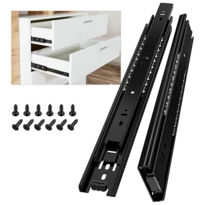 Immagine di AOLISHENG guide per cassetti acciaio da 350 mm, estensione completa a 3 strati, cassetto capacità di carico robusta 45kg,1 paio (2 pezzi) nero