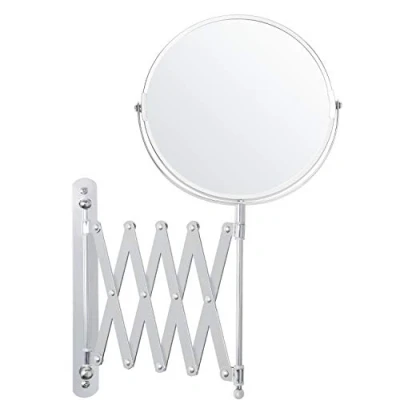 Immagine di Belle Vous Specchio Rotondo da Parete 17,5 x 18,5 cm con Testa Girevole 360 Trucco Ingranditore 3x Estensibile Acciaio Inox Rotante