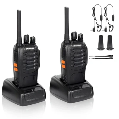 Immagine di Walkie Talkie Ricaricabile Lunga Distanza 16Canali VOX CTCSS/DCS Radio FM Ricetrasmettitore Portatile Professionali Con Auricolare