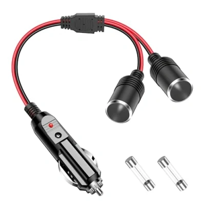 Immagine di Range Tour adattatore sdoppiatore accendisigari per auto, 2 prese, cavo di prolunga multi presa 12 V 24 V, doppia femmina, ricambio A vie, Y con fusibile 15