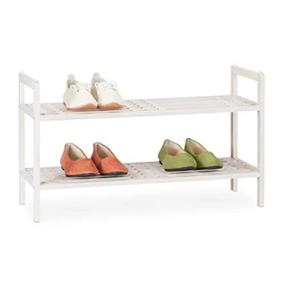 Immagine di Relaxdays Set da 2 Scarpiere, Mobiletto Impilabile Porta Scarpe con Livelli, Legno di Noce, Fino a 12 Paia, 41x69x27 cm, Bianco