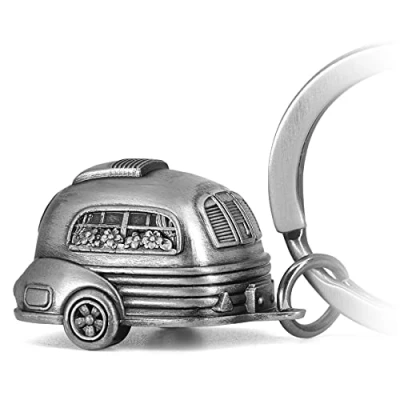 Immagine di FABACH Portachiavi per camper Campervan regalo Van Accessories in miniatura roulotte idee campeggio e proprietari di roulotte, Argento antico, Wohnwagen, Rétro
