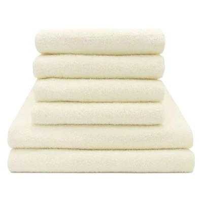 Immagine di ZOLLNER Set di asciugamani 4 da bagno 50x100 cm e 2 teli doccia 70x140 super assorbenti beige con gancetto lavabili a 60C cotone qualità d&#039;albergo