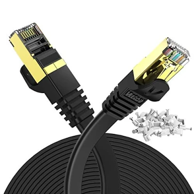 Immagine di VEEtOP Cavo Ethernet LAN di Rete Cat 7 Cavi Internet RJ45 Piatto, Velocità 10 Gigabits/s (5m, Nero)