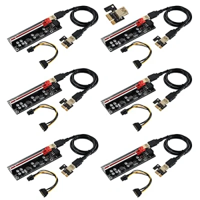 Immagine di MZHOU PCIE Riser VER009S Adattatore PCI E Estensione Grafica da 1X a 16X per Dispositivi di Mining Ethereum ETH Bitcoin, Piattaforma Criptovaluta Digitale (6 Pezzi)