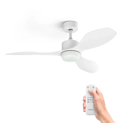 Immagine di Ufesa Ventilatore da Soffitto Butan con Luce, 30W, 6 Velocità, Ultra Silenzioso, 3 Pale 122cm, Funzione Estate Inverno, Timer 8 ore, Livelli di Telecomando, Bianco