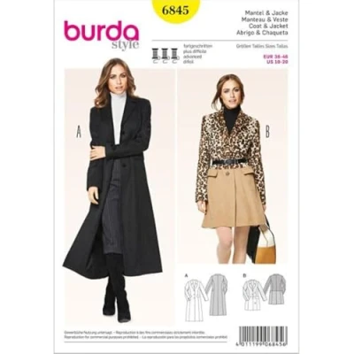 Immagine di Burda B6845 Cartamodello per Cappotto e Giacca, 19 x 13 cm