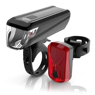 Immagine di DANSI Set di luci per bicicletta StVZO I LED bicicletta, luce anteriore + posteriore, commutabile, 15 100 lux, fanale posteriore e anteriore, resistente alla pioggia,