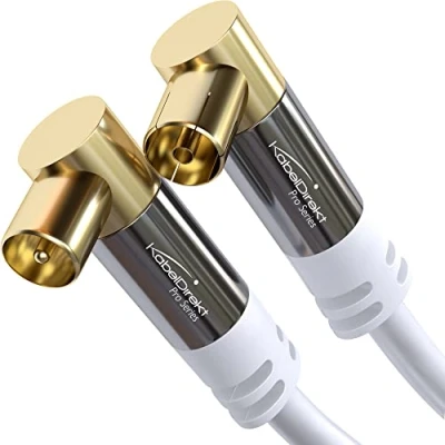 Immagine di KabelDirekt Cavo antenna TV 4K, a 90 5 m con connettore in metallo infrangibile per la digitale e analogica (bianco, ad angolo su presa DVB C/DVB S)