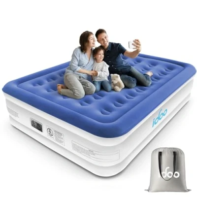 Immagine di iDOO Doppio Letti Gonfiabili,Letto ad Aria Gonfiabile con Pompa Integrata, Gonfiamento/Sgonfiamento Rapido Auto in 3 minuti,Superficie Superiore del Letto Confortevole,152 x203 x46cm, Blu
