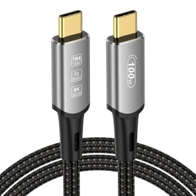 Immagine di cavo USB 4 con Thunderbolt da 1,5 m, 100 W, di ricarica 40 Gbps, dati 8 K a 60 Hz, 120 HDR, PD3.1, C per iPhone 15Pro, Macbook, iPad Pro, SSD, laptop, monitor,