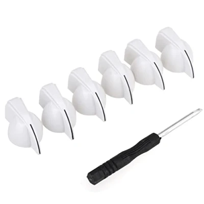Immagine di Musiclily Pro Mancino Imperial Inch Size Pointer Manopole Chicken Head Knobs Pedale Effetti Amplificatore per Chitarra con Set Screw, Bianco Invecchiato (Set di 6)