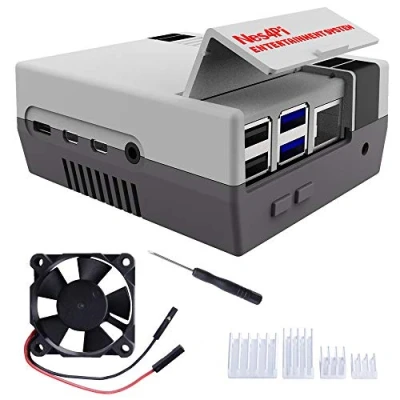 Immagine di MakerFun Retro Gaming Custodia Nes4Pi per Raspberry Pi 4 Modello B, con Ventola, Ventola di Raffreddamento Dissipatori Calore 4B