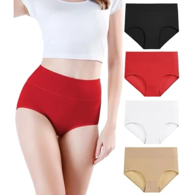 Immagine di wirarpa Mutande Donna Culotte Vita Alta Slip Cotone Mutantina Elastiche Pantaloncini Post Parto Pacco da 4 Taglia S