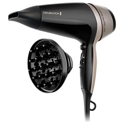 Immagine di Remington D5715 Asciugacapelli Thermacare Pro, ionico, 2300 W, basso rumore, diffusore e concentratore, portata 85 km/h, nero grigio