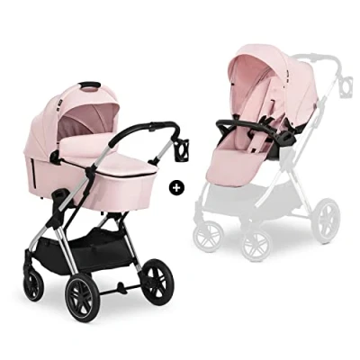 Immagine di hauck Carrozzina Per Neonati Vision X Set Passeggino e Navicella Neonato, dalla Nascita fino a 22 kg Reversibile con Coprigambe, Ruote di Gomma Pieghevole Compatto Rosa Melange
