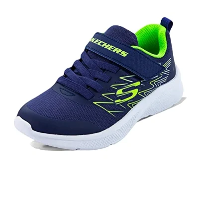 Immagine di Skechers Microspec Texlor, Sneaker Bambini e ragazzi, Finiture In Argento Lime Tessuto Blu Navy, 33.5 EU
