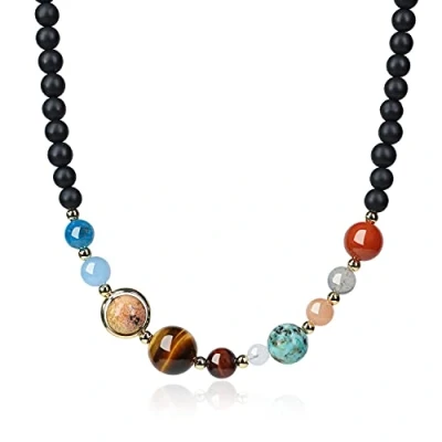 Immagine di COAI Collana Unisex in Onice Opaco con Pianeti del Sistema Solare Sole e Luna