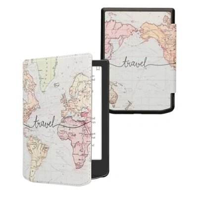 Immagine di kwmobile Custodia eReader Compatibile con Pocketbook Verse/Verse Pro/Verse Color/Vivlio Light/Light HD Cover eBook Reader Flip Case nero/multicolore Mappa del mondo