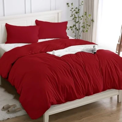 Immagine di Copripiumino Una Piazza e Mezza 100% Cotone 200x200 (2 Federe 50x80), Set in Premium 150GSM OEKO TEX, Morbida, Traspirante, Ipoallergenica Rosso