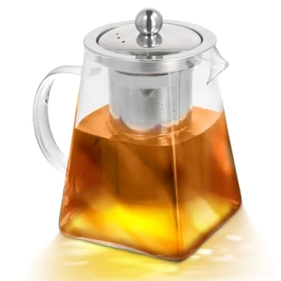 Immagine di Litinliv Teiera in Vetro Trasparente, 750 ml Teiere Borosilicato con Infusore, Quadrata per Tè e Caffè, Perfetta Ufficio, Cucina, Caffè Ristorante