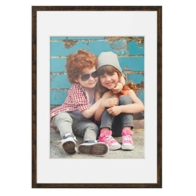 Immagine di PHOTOLINI 3D cornice 50x70 cm rovere scuro, profonda con vetro e passe partout, per oggetti fino a 1,5 di profondità, legno MDF perfetta il fai da te come regalo