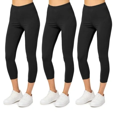 Immagine di Merry Style Leggings Donna 3/4 Pantaloni Capri Morbidi e Confortevoli in Cotone Traspirante Elastici Delicati sulla Pelle Sensibile MS10 199 (Nero/Nero/Nero, XXL)