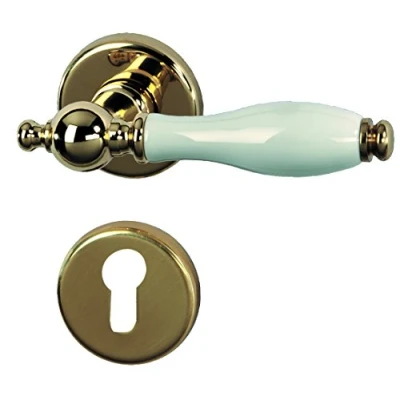 Immagine di ALPERTEC Nany R Set di maniglie per porta con pomello, in porcellana bianca, ottone lucido, 32218473 PZ
