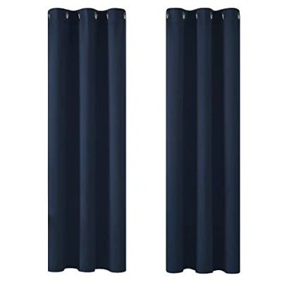 Immagine di Deconovo Tende per Interni Oscuranti Termiche Isolanti, Camera da Letto Tinta Unita 2 Pezzi, con Occhielli, 107x183 CM (Larghezza x Altezza), Blu Navy