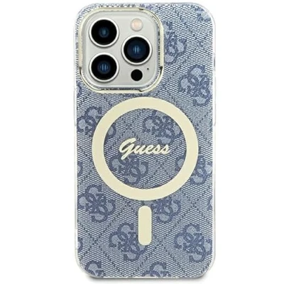 Immagine di Guess GUHMP15SG4GFRB Custodia rigida per iPhone 15/14/13 6.1&quot;, collezione 4G, in pelle, con logo metallo