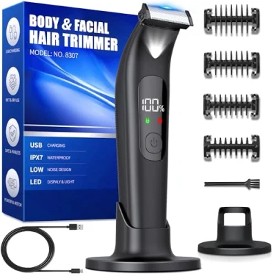 Immagine di Rasoio Elettrico Corpo Uomo,Rasoio Uomo con illuminazione a LED,Depilatore IPX7 Impermeabile,Rasoio Parti Intime Barba Testina T,7500 Giri/Min,Type C