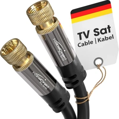 Immagine di KabelDirekt 1m Cavo SAT Coassiale (Connettore F su Connettore F, Classe A, schermatura effettivo di 100 dB, per trasmissione segnali HD televisori, ricevitori), PRO Series