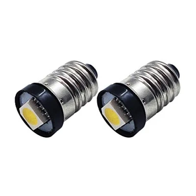 Immagine di Ruiandsion 2 lampadine LED E10, DC 3 V, 0,5 W, 4300 K, luce bianca calda, 5050, 1SMD, per torcia, faro, terra negativa
