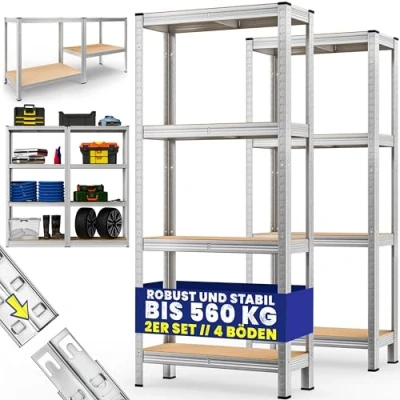 Immagine di Deuba Scaffale ad alta portata 2 pezzi in metallo capacità di carico totale kg 170x75x30cm 4 ripiani MDF