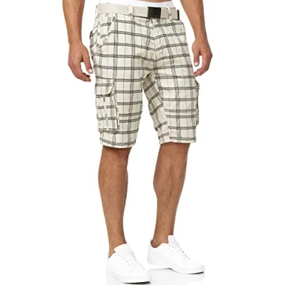 Immagine di Indicode Uomini Blixt Cargo Shorts Pantaloncini con 6 Tasche e Cintura in 100% Cotone Fog Check S