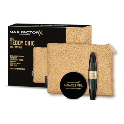 Immagine di Max Factor, Cofanetto Regalo Donna teddy Chic, Pochette in morbido tessuto con Mascara False Lash Effect Raven Black + Cipria Miracle Veil