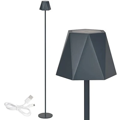 Immagine di Clauss Lampada da terra a LED con batteria ricaricabile via USB, senza fili, dimmer, in metallo per interni ed esterni, IP54, grigio, 10015