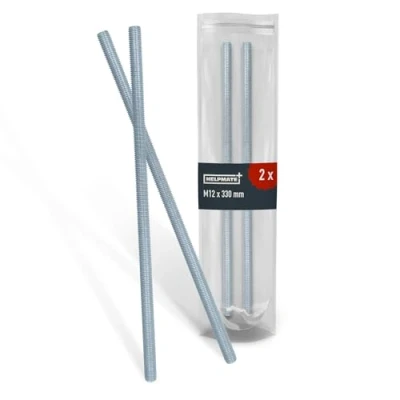 Immagine di HELPMATE Asta filettata M12 x 330 mm, in acciaio inox A2, 2 pezzi, barra con filettatura metrica totale, DIN 976, argento
