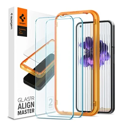 Immagine di Spigen AlignMaster Vetro Temperato compatibile con Nothing Phone (1), 2 Pezzi, Installazione Semplice Cornice di Allineamento, Cristallino, Durezza 9H Pellicola prottetiva