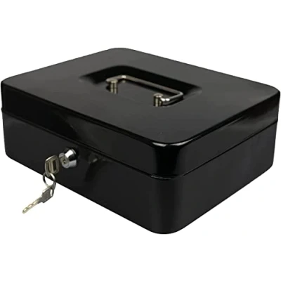Immagine di Hyfive 10&quot; in acciaio nero Petty Cassa Fermasoldi cassaforte di sicurezza con chiavi &amp;vassoio