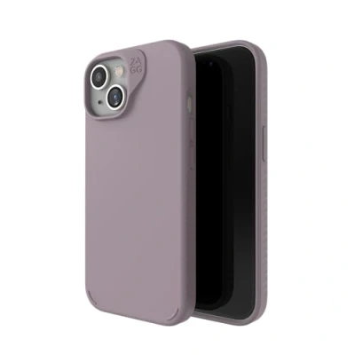 Immagine di ZAGG Manhattan custodia a scatto per iPhone 15, in silicone di alta qualità, materiale grafene resistente, MagSafe telefono lavanda
