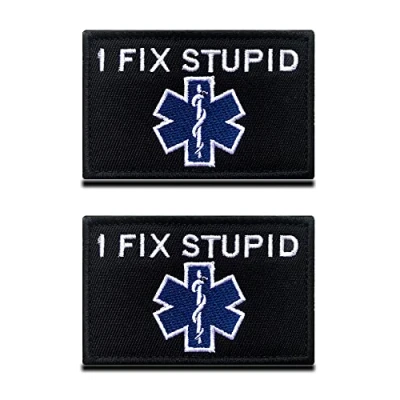 Immagine di 2 Pezzi Io Aggiusto Gli Stupidi &quot;I Fix Stupid&quot; Divertente Patch Gancio e Anello Ricamato Toppa per Zaino Vestiti Cappelli Uniforme Ciclismo Tattico Militare Collezione