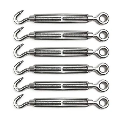 Immagine di POFET tenditore per in acciaio INOX M4, con gancio regolabile e occhiello, 6 pezzi